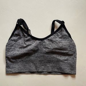 Gray and black sports bra